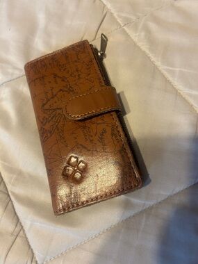 Patricia Nash Brown Leather Map-Print Snap Wallet